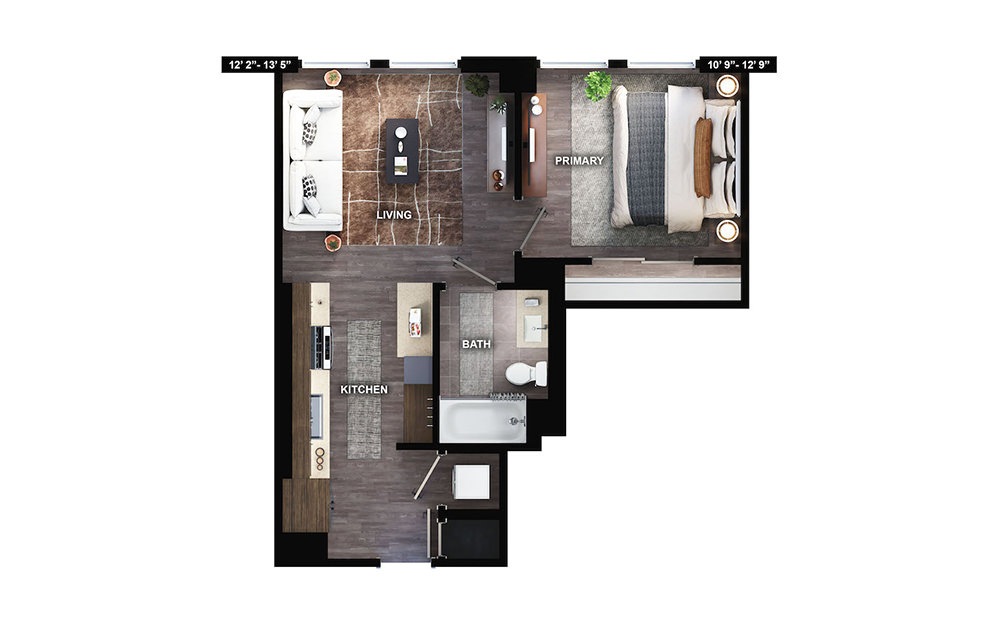 A1 - 1 bedroom floorplan layout with 1 bath and 609 square feet. (Preview)