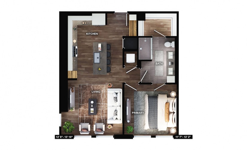 A5 - 1 bedroom floorplan layout with 1 bath and 790 square feet.