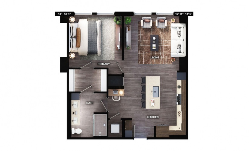 A8 - 1 bedroom floorplan layout with 1 bath and 810 square feet.