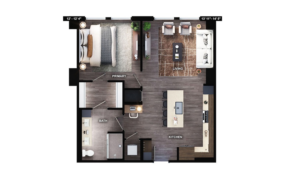 A8 - 1 bedroom floorplan layout with 1 bath and 810 square feet. (Preview)