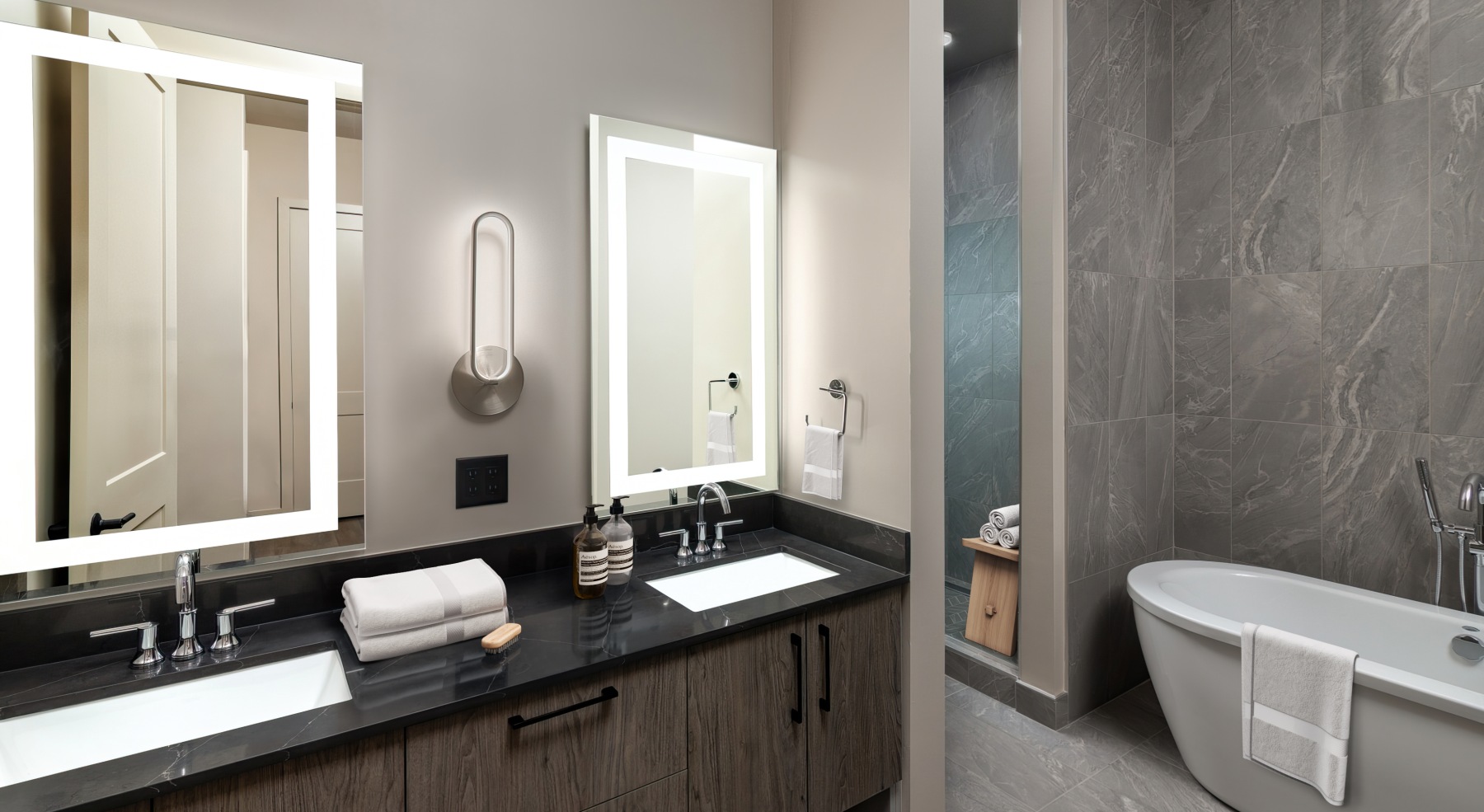 nomia penthouse bathroom soaking tub shower dual vanity