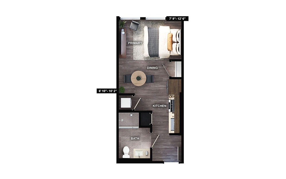 M1 - Studio floorplan layout with 1 bath and 382 square feet. (Preview)