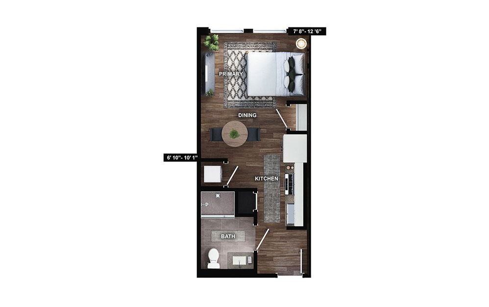 M1 - Studio floorplan layout with 1 bath and 382 square feet. (Scheme 2)