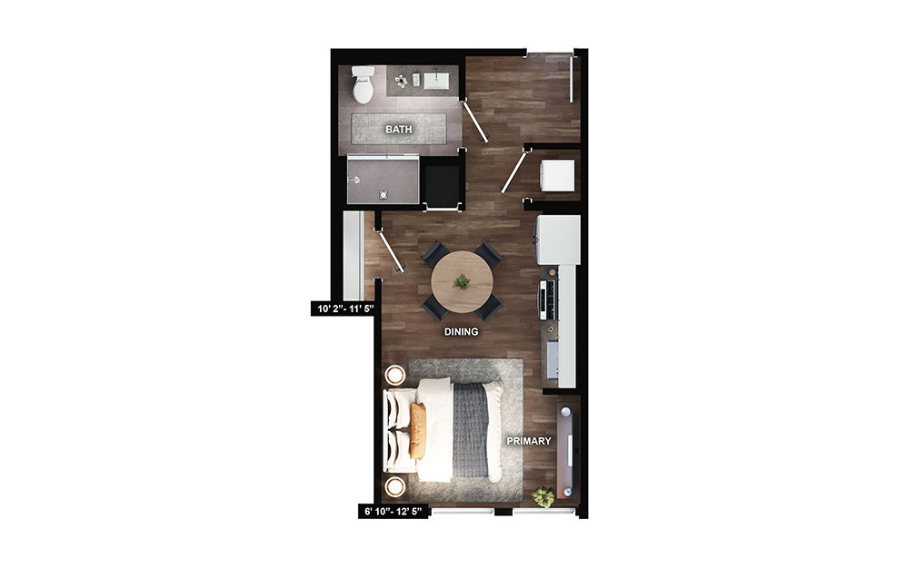 M2 - Studio floorplan layout with 1 bath and 441 square feet.