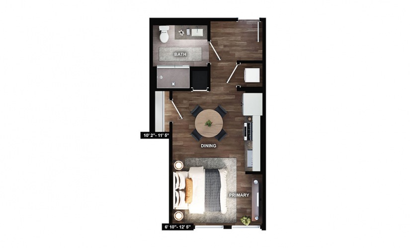 M2 - Studio floorplan layout with 1 bath and 441 square feet.
