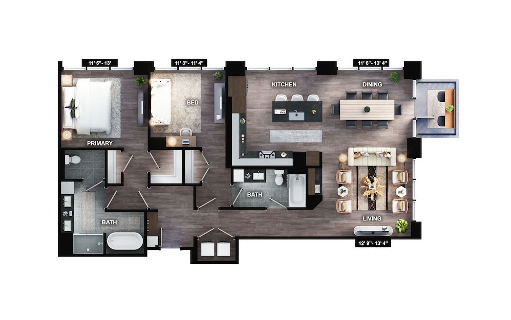 PH-B2 - 2 bedroom floorplan layout with 2 baths and 1474 square feet. (Preview)