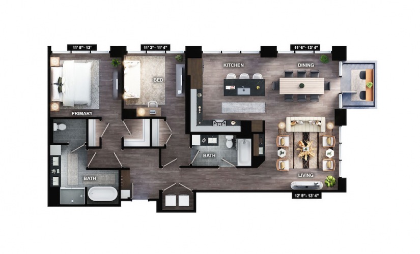 PH-B2 - 2 bedroom floorplan layout with 2 baths and 1474 square feet.