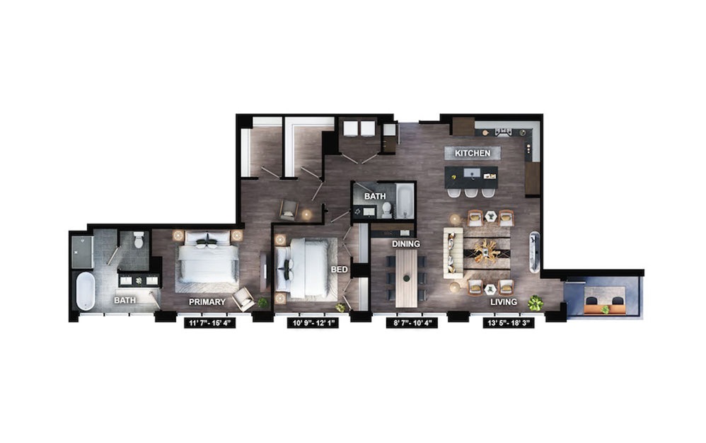 PH-C1 - 3 bedroom floorplan layout with 2 baths and 1532 square feet. (Preview)